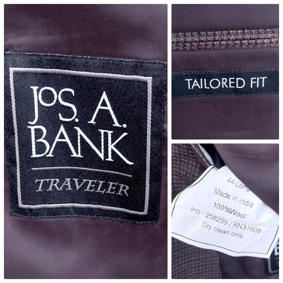 Jos A Bank Travelers Wool Tailored Fit Sport Coat Brown Plaid Mens 44L 44 Long - Picture 8 of 8